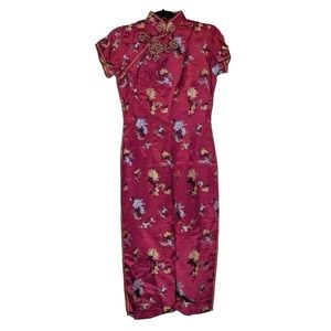 Vintage Cheongsam Asian Dress Mandarin collar modern size S Small Lunar New Year